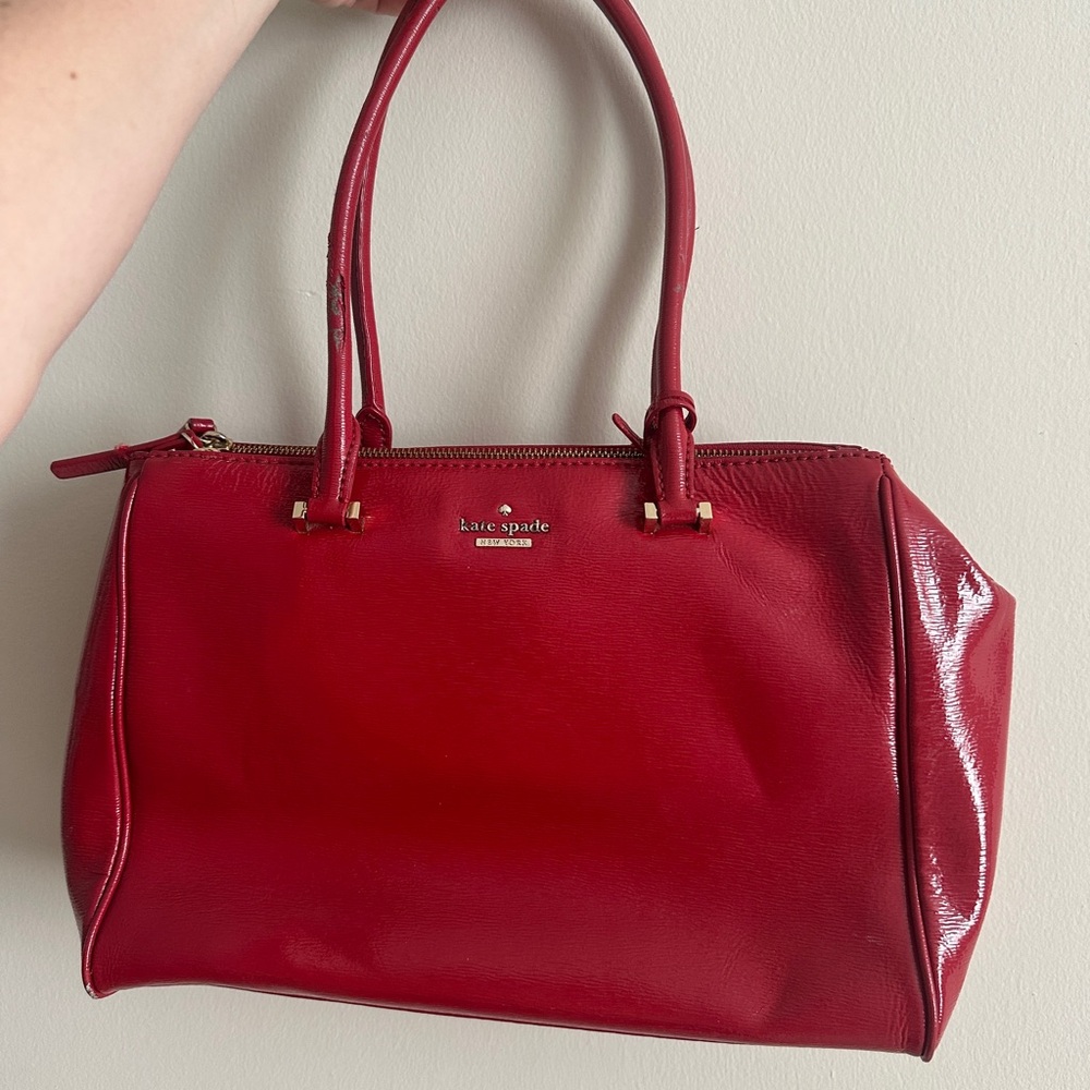Kate Spade Red and Gold Shoulder Bag with Glossy Finish
